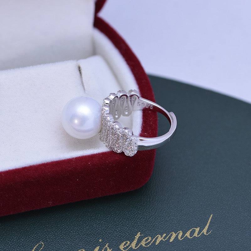 11-12mm Freshwater Pearl & Liz CZ Wide Ring