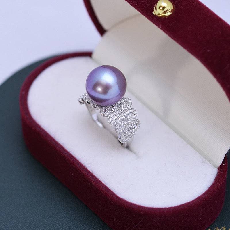 11-12mm Freshwater Pearl & Liz CZ Wide Ring