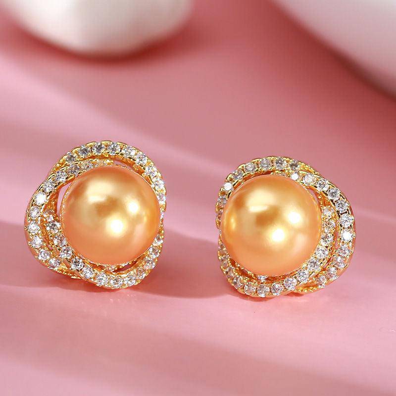 Golden South Sea Pearl 11.0-12.0mm & CZ Rose Set
