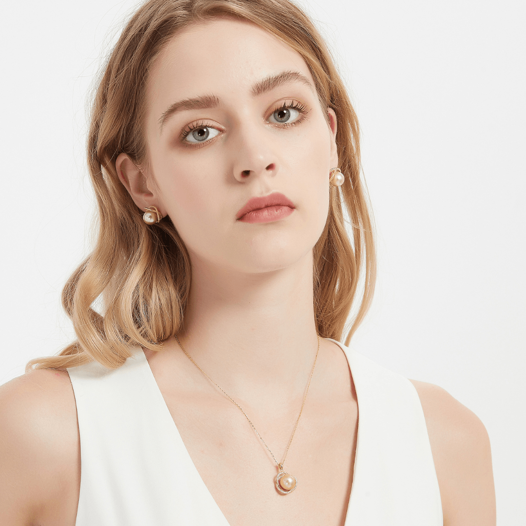 Golden South Sea Pearl 11.0-12.0mm & CZ Rose Set