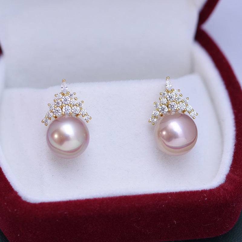 10-11mm Purple Pearl & Queen Earrings Necklace (Purchase Individually)