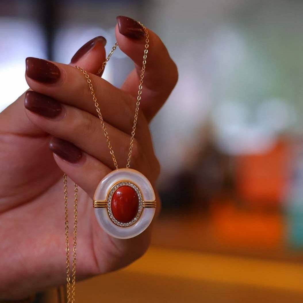 Red Onyx Mother Of Pearls Earrings, Necklace and Ring (Purchase individually)