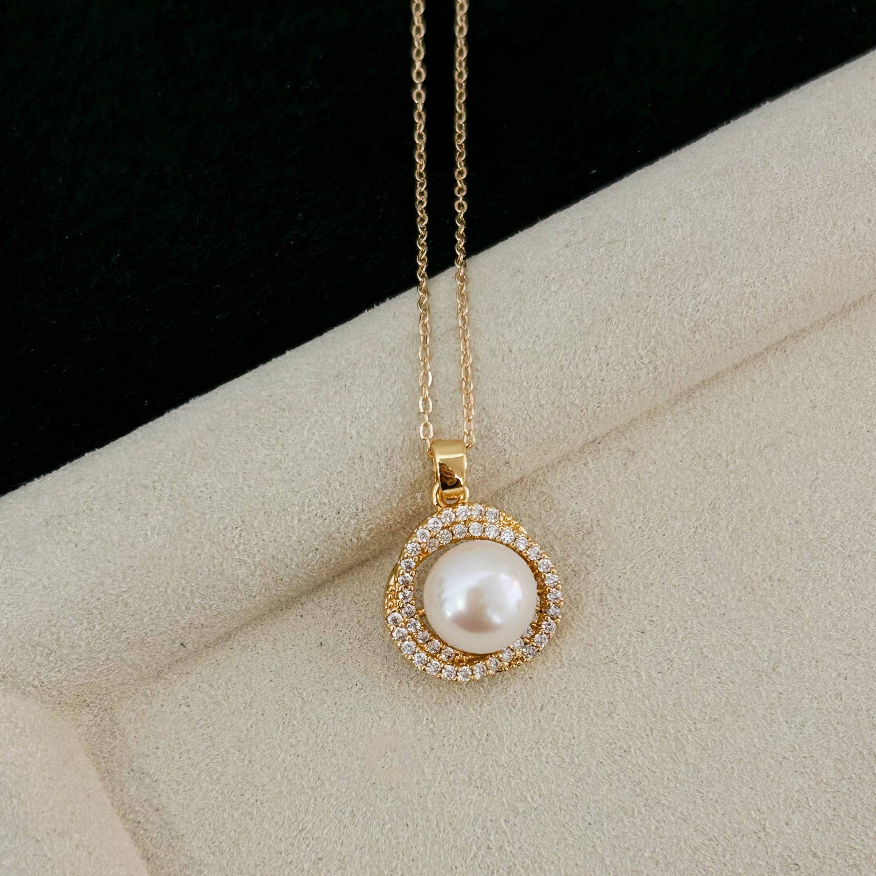 Floral CZ Button Pearl Jewelry Set