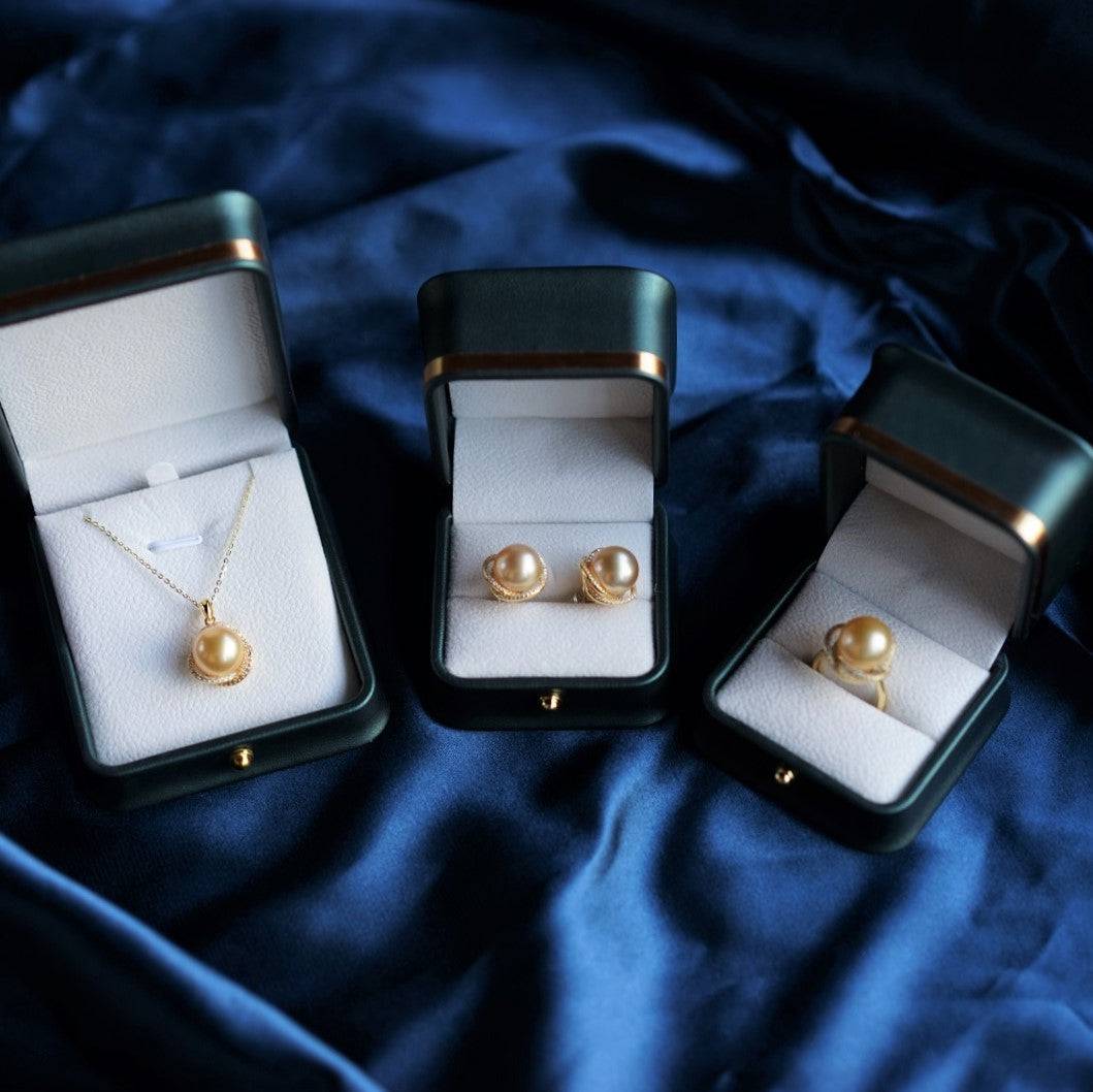 Golden South Sea Pearl 11.0-12.0mm & CZ Rose Set