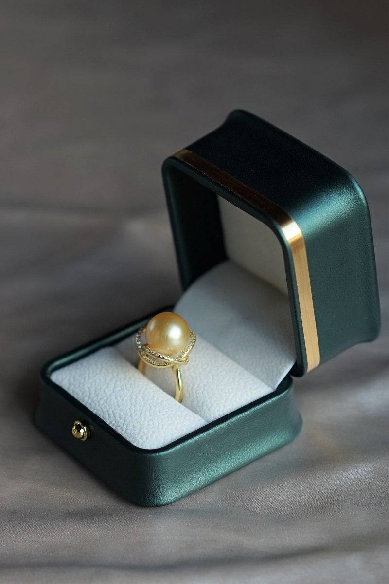 Golden South Sea Pearl 11.0-12.0mm & CZ Rose Set