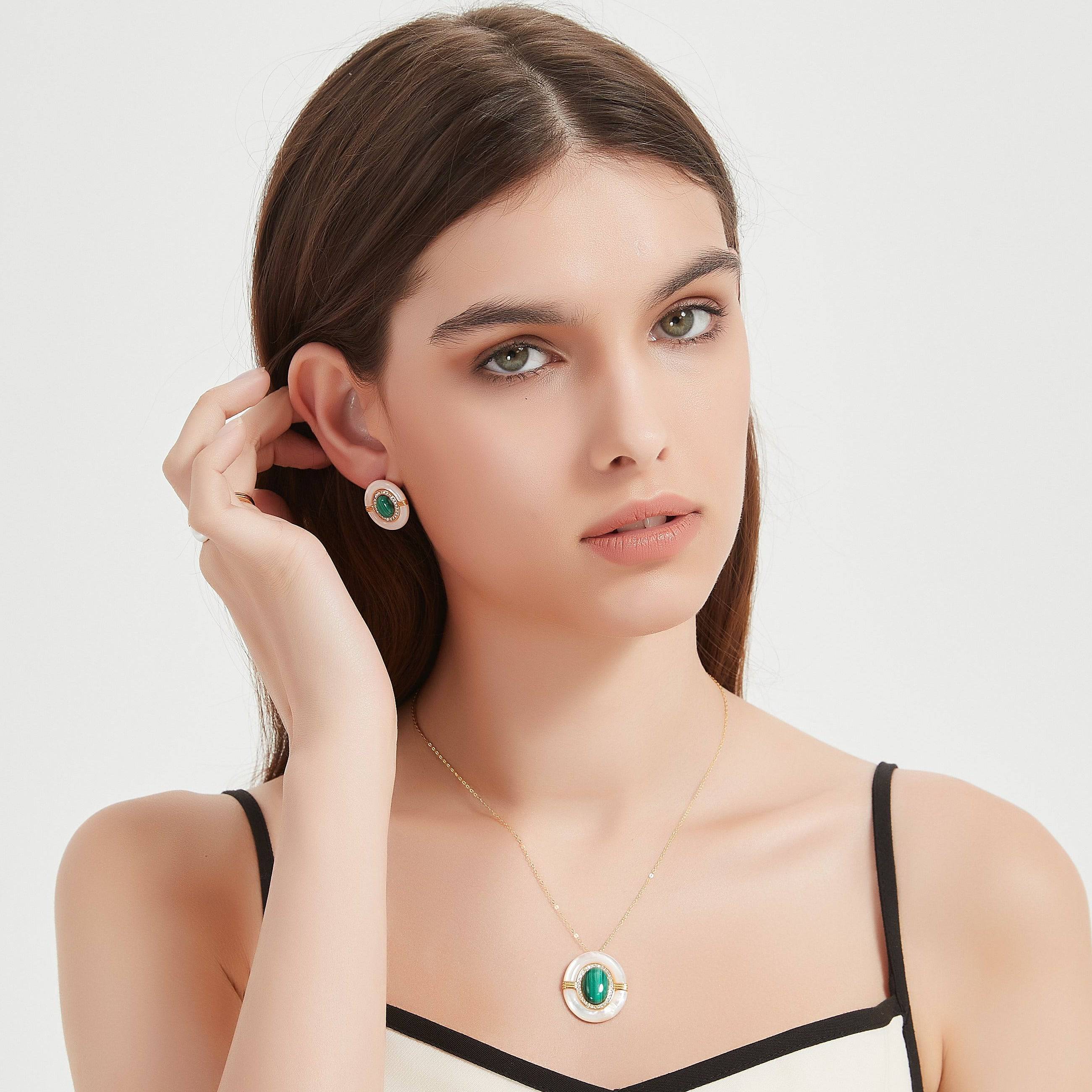 Green Malachite Mother Of Pearls Earrings, Necklace and Ring (Purchase individually)