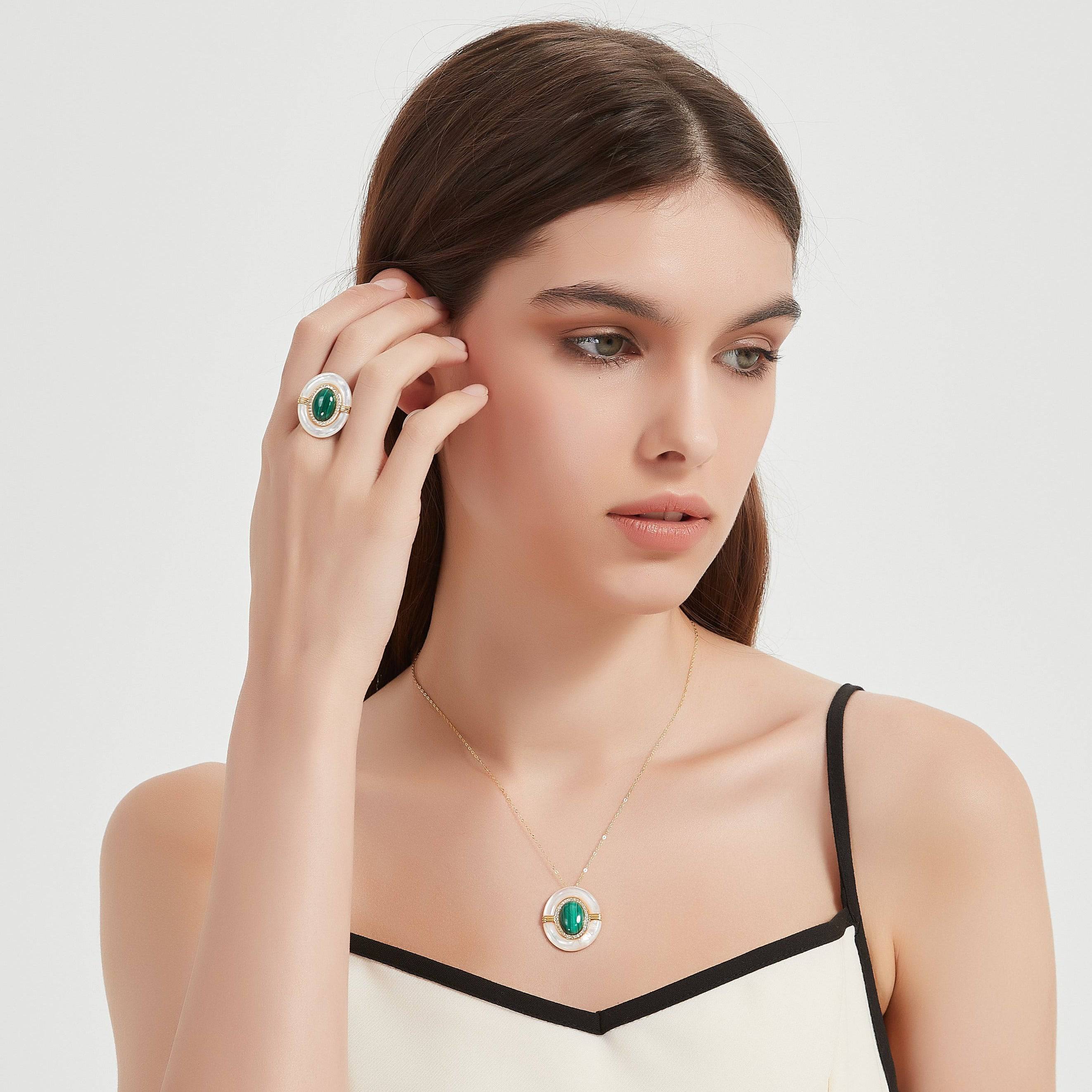 Green Malachite Mother Of Pearls Earrings, Necklace and Ring (Purchase individually)