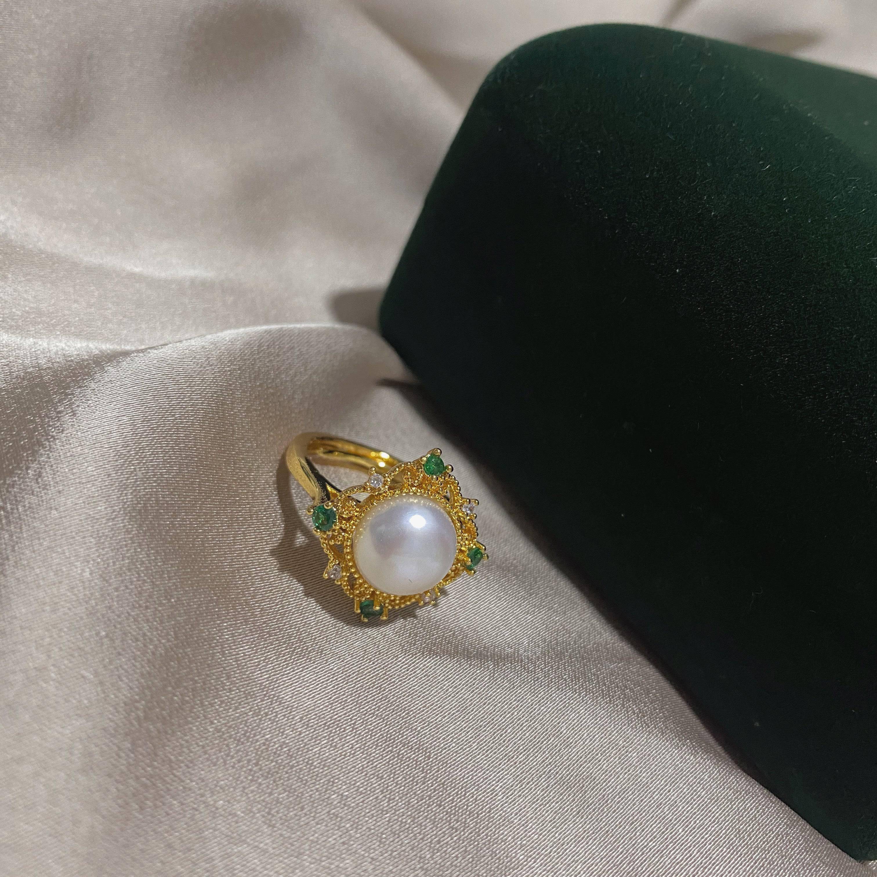 Green Square Pendant White Freshwater Pearl Jewelry Set