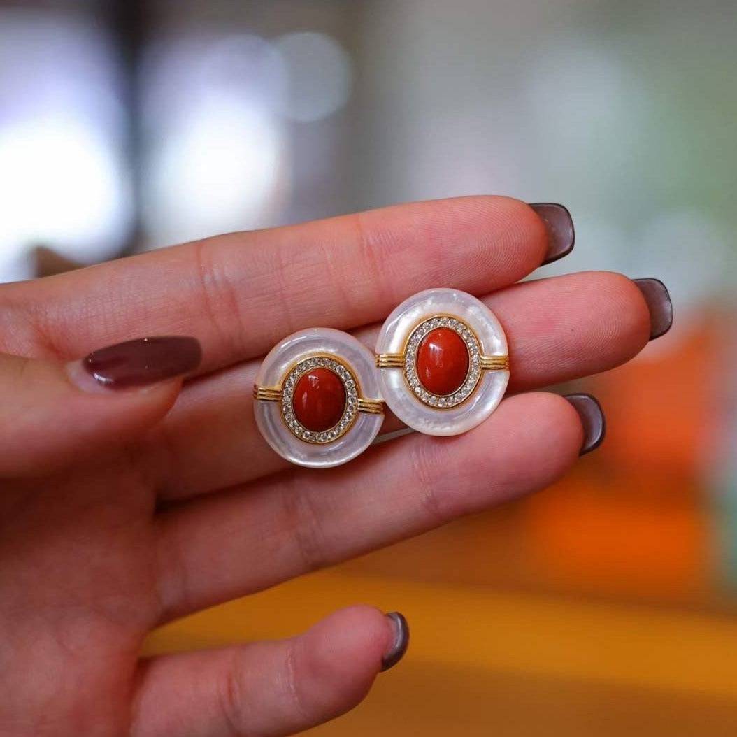 Red Onyx Mother Of Pearls Earrings, Necklace and Ring (Purchase individually)